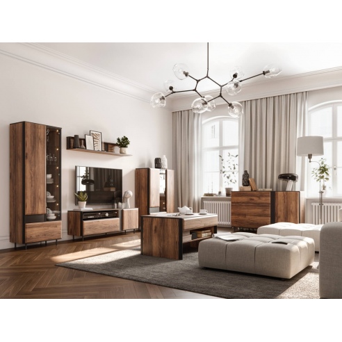 Witryna niska 100 cm dąb catania/czarny
